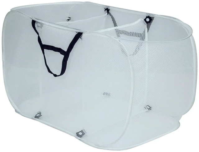 Main image of Mainstays Pop-Up Mesh Triple Sort Laundry Basket, White, 16in x 16in x 28in