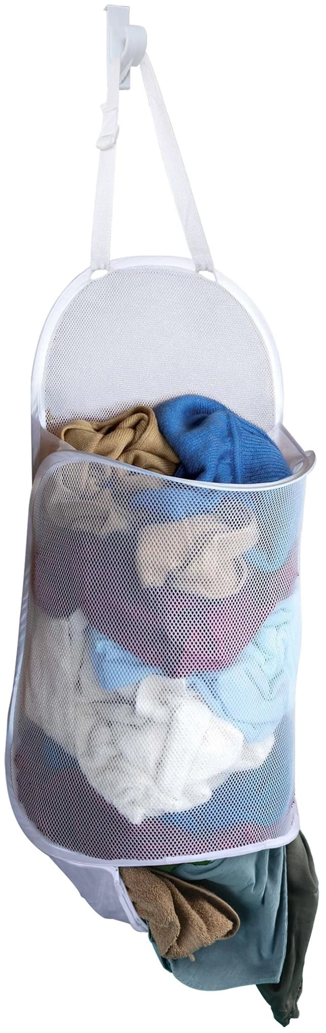 Main image of Smart Design Deluxe Mesh Over The Door Pop Up Hamper, Holds 3 Loads, 17x28 Inch, White, with Hook and Adjustable Strap, VentilAir Mesh
