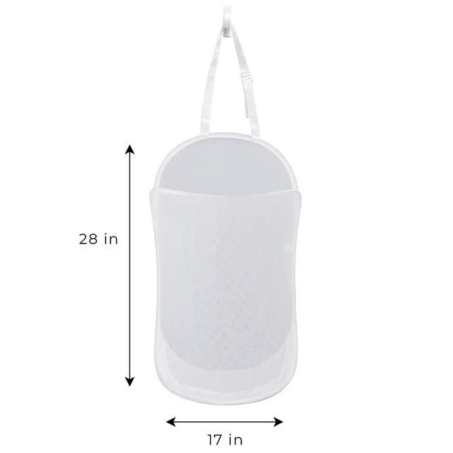 Alt view image 2 of 7 - Smart Design Deluxe Mesh Over The Door Pop Up Hamper, Holds 3 Loads, 17x28 Inch, White, with Hook and Adjustable Strap, VentilAir Mesh