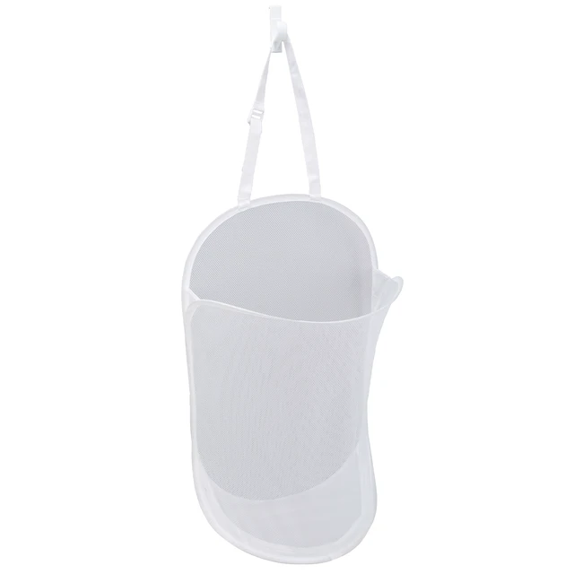 Alt view image 6 of 7 - Smart Design Deluxe Mesh Over The Door Pop Up Hamper, Holds 3 Loads, 17x28 Inch, White, with Hook and Adjustable Strap, VentilAir Mesh
