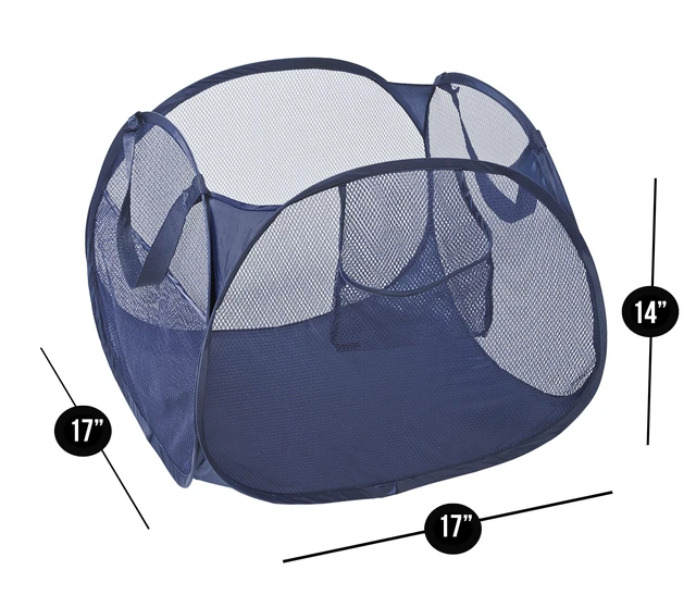 Alt view image 7 of 7 - Smart Design Deluxe Mesh Pop Up Square Laundry Basket Hamper with Side Pockets and Handles, Holds 2 Loads, 17 x 14 Inches, Blue