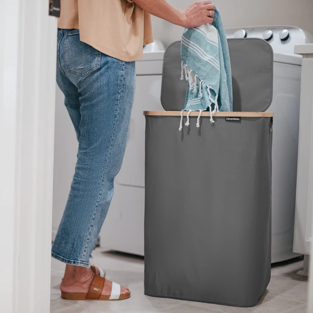 Alt view image 2 of 6 - CleverMade 90L Foldable Laundry Hamper with Lid in Shadow Gray
