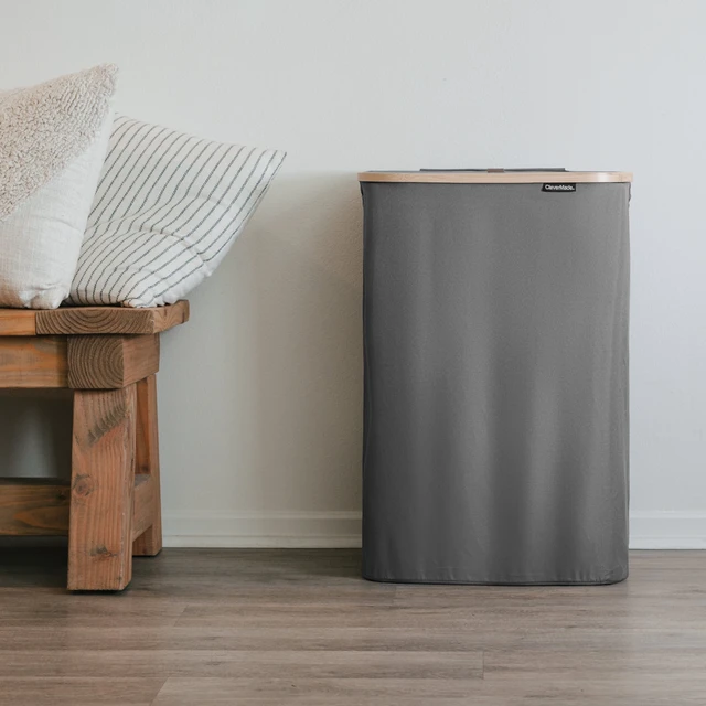 Alt view image 5 of 6 - CleverMade 90L Foldable Laundry Hamper with Lid in Shadow Gray