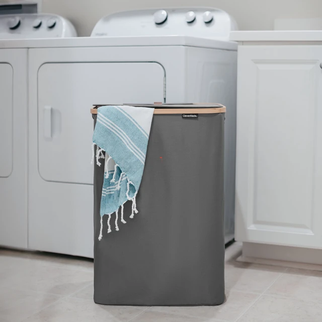 Alt view image 4 of 6 - CleverMade 90L Foldable Laundry Hamper with Lid in Shadow Gray