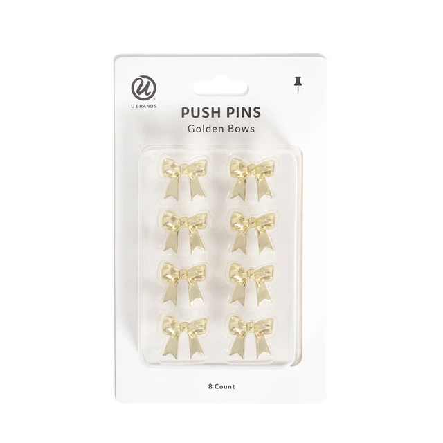 Alt view image 2 of 7 - U Brands Ribbon Push Pins, 8 Count, Gold