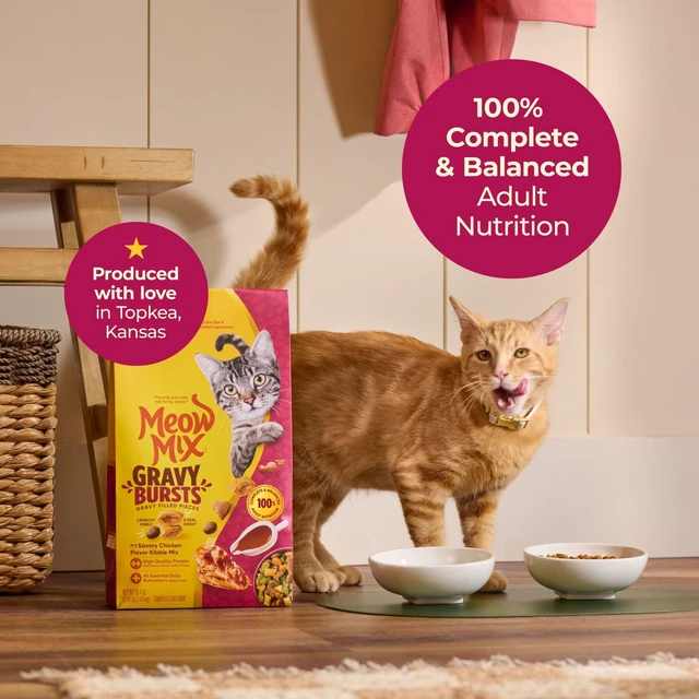 Alt view image 5 of 6 - Meow Mix Gravy Bursts Savory Chicken Flavor Dry Cat Food, 3 lb. Bag