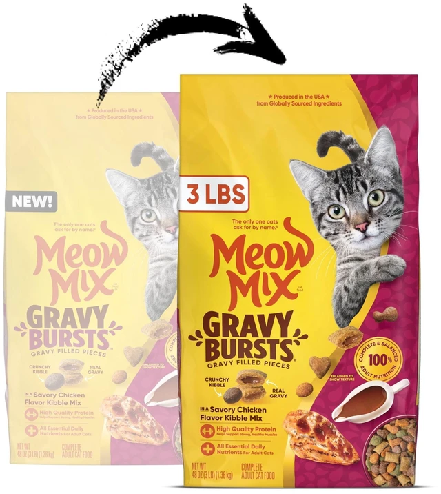 Alt view image 3 of 6 - Meow Mix Gravy Bursts Savory Chicken Flavor Dry Cat Food, 3 lb. Bag