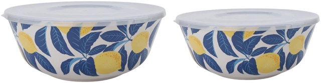 Main image of Mainstays 4-Piece Bamboo Melamine Serve Bowl Set by Becky G. & Alejandra, Lemon & Blue