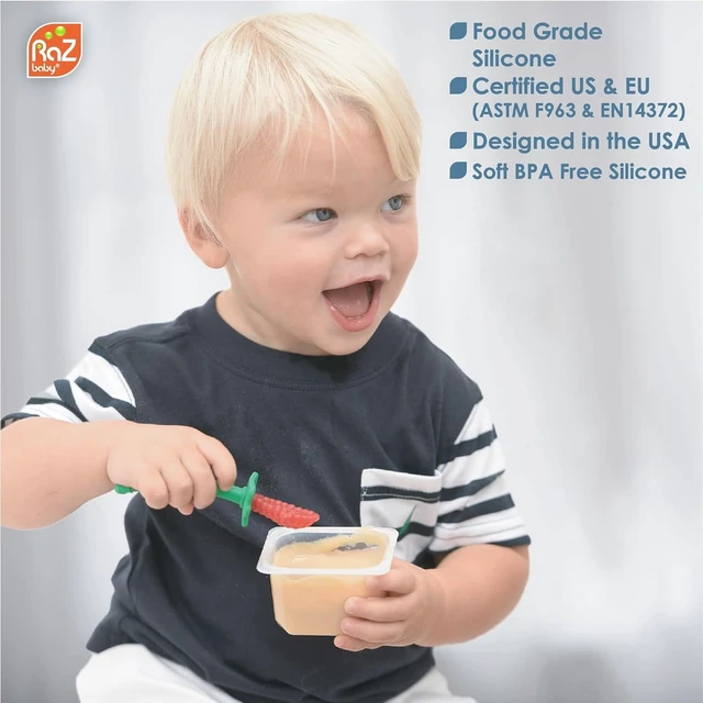 Alt view image 3 of 6 - RaZbaby RaZberry Infant Training Spoon, 2 Count, 6m+, Red & Blue