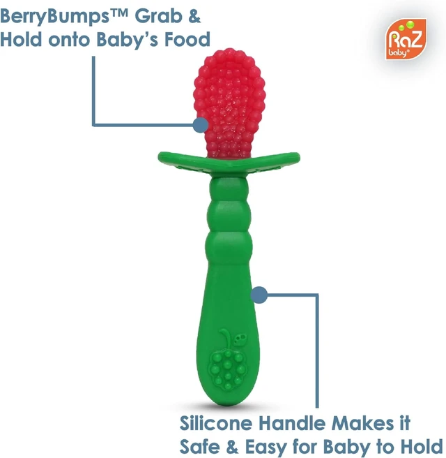 Alt view image 6 of 6 - RaZbaby RaZberry Infant Training Spoon, 2 Count, 6m+, Red & Blue