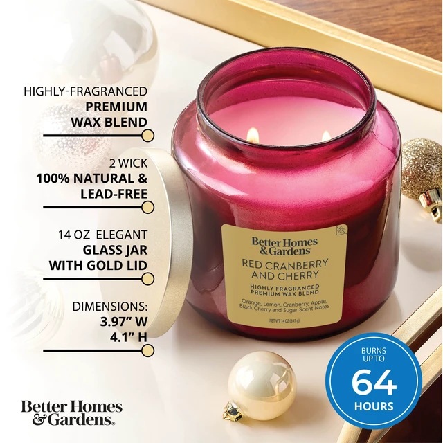 Alt view image 6 of 6 - Better Homes & Gardens 2-Wick Cranberry & Cherry Jar Candle, 14 oz