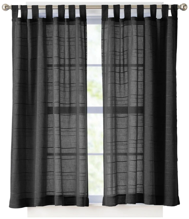 Main image of Mainstays Woven Stripe Sheer Tab Top Curtain, Single Panel, 50"W x 63"L, Black