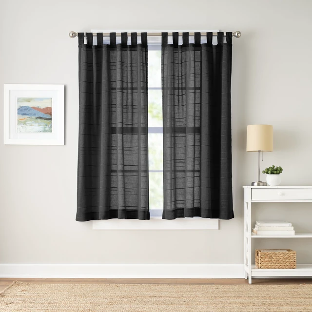 Alt view image 5 of 6 - Mainstays Woven Stripe Sheer Tab Top Curtain, Single Panel, 50"W x 63"L, Black