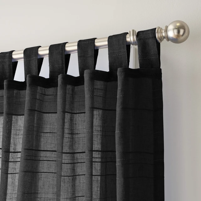Alt view image 2 of 6 - Mainstays Woven Stripe Sheer Tab Top Curtain, Single Panel, 50"W x 63"L, Black