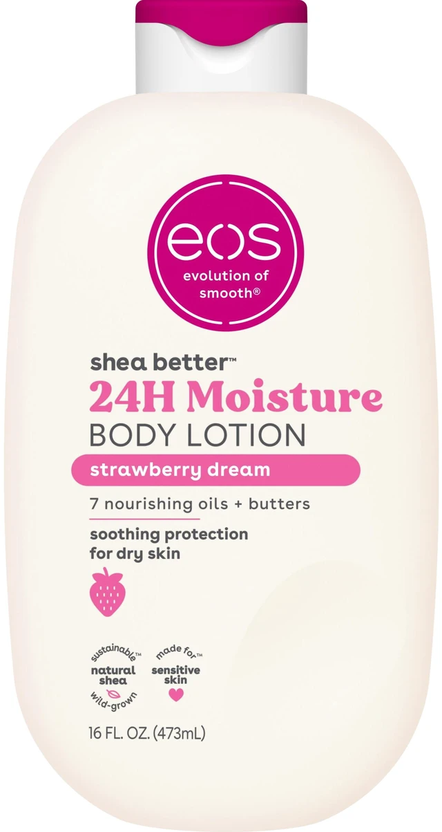 Main image of Eos Strawberry Dream Body Lotion 24 Hour Moisturizing with Shea Butter & Vitamin E for Dry Skin 16fl oz