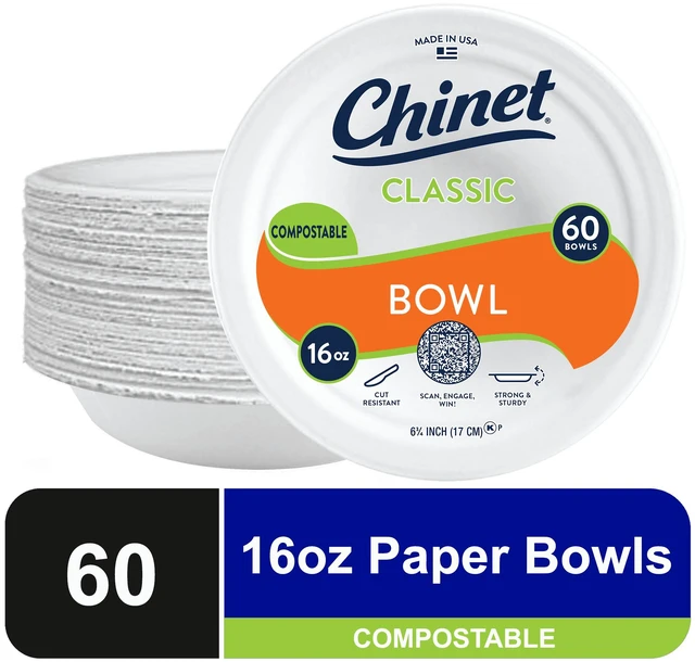 Main image of Chinet Classic Premium Disposable Paper Bowls, 16oz, White, 60 Count