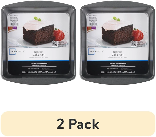 Main image of Mainstays Nonstick Square Cake Pan, 9" x 9" x 2", 2 Pack, Gray