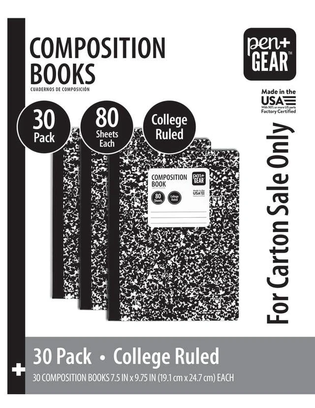 Alt view image 4 of 5 - Pen+Gear College Ruled Composition Book Value Pack, 100 Sheets, 30 Count, Black and White
