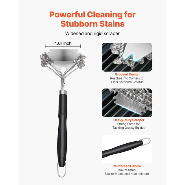 Alt view image 4 of 6 - KFFKFF Grill Brush and Scraper, 17-Inch Bristle-Free Stainless Steel Wire BBQ Cleaning Tool for Porcelain, Charcoal and Grate Cleaning