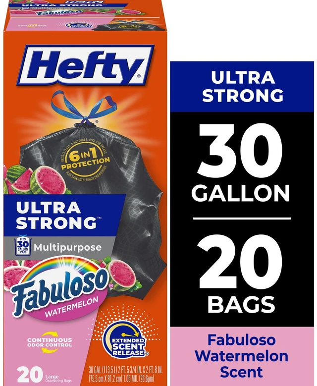 Main image of Hefty Ultra Strong 30Gallon Black Fabuloso Watermelon Scented Trash Bags 20Count