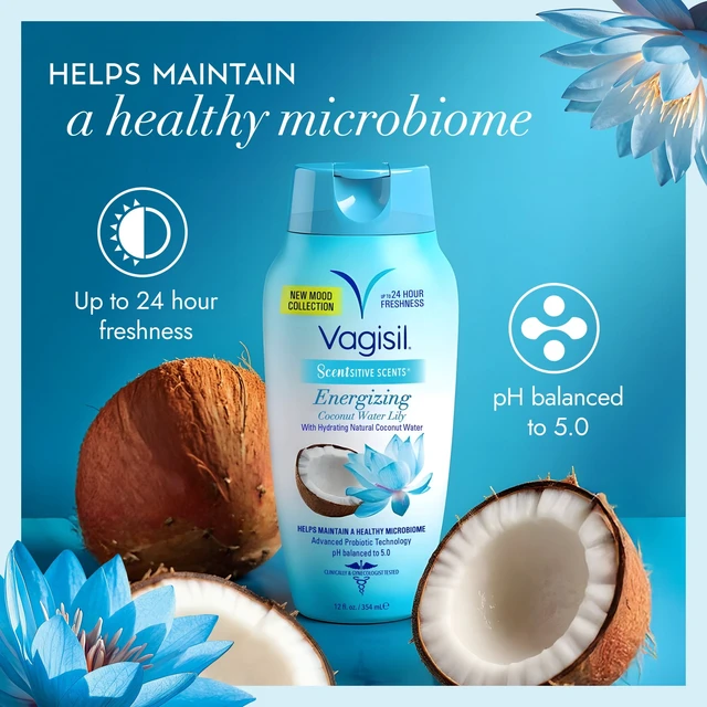 Alt view image 5 of 6 - Vagisil Feminine Wash, Intimate Area Hygiene, Scentsitive Scents, pH Balanced, Gynecologist Tested, Energizing Coconut Water Lily, 12 fl oz