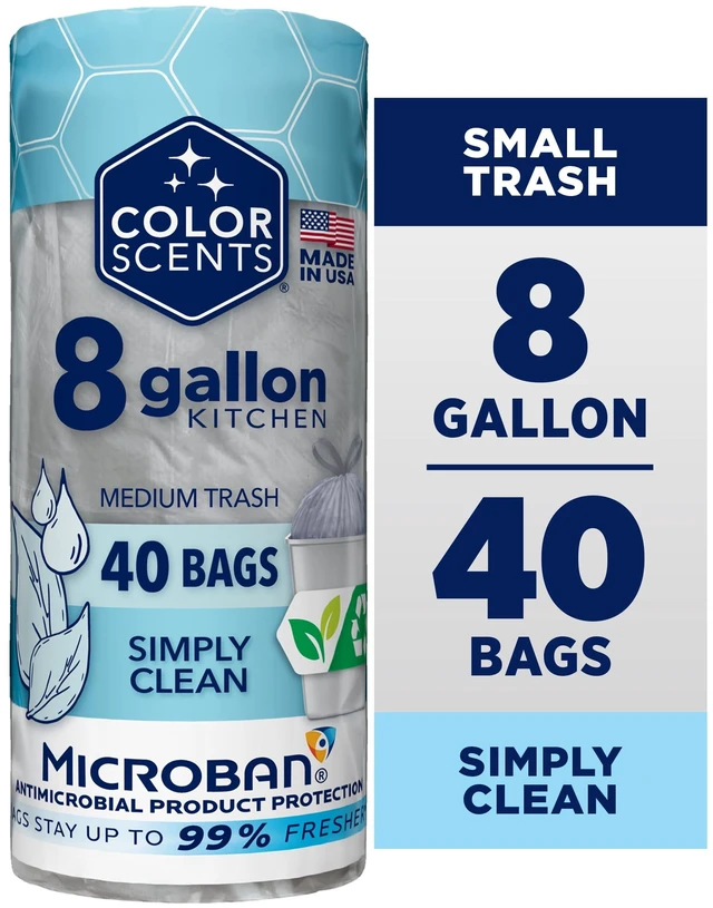 Main image of Color Scents 8-Gallon Medium Drawstring Trash Bags with Simply Clean Scent, 40 Count, Microban Protection