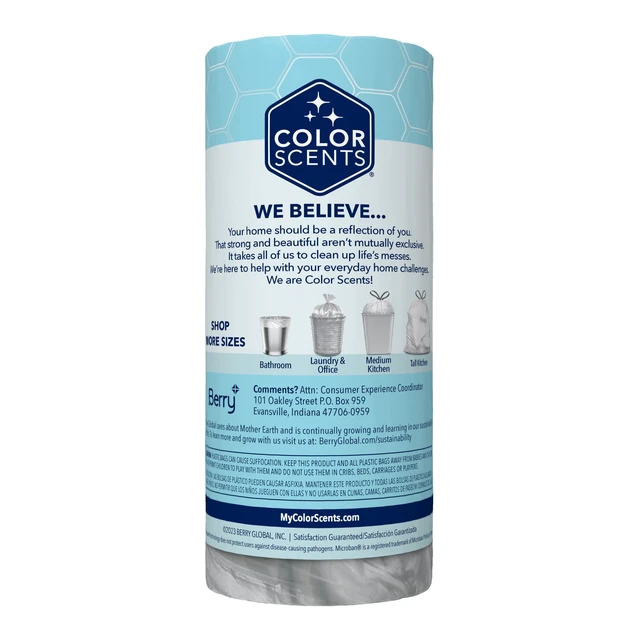 Alt view image 3 of 5 - Color Scents 8-Gallon Medium Drawstring Trash Bags with Simply Clean Scent, 40 Count, Microban Protection