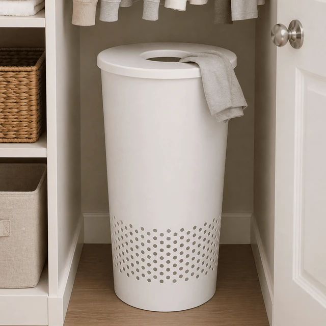 Alt view image 6 of 6 - Mainstays Round Lidded Hamper, White, Adult