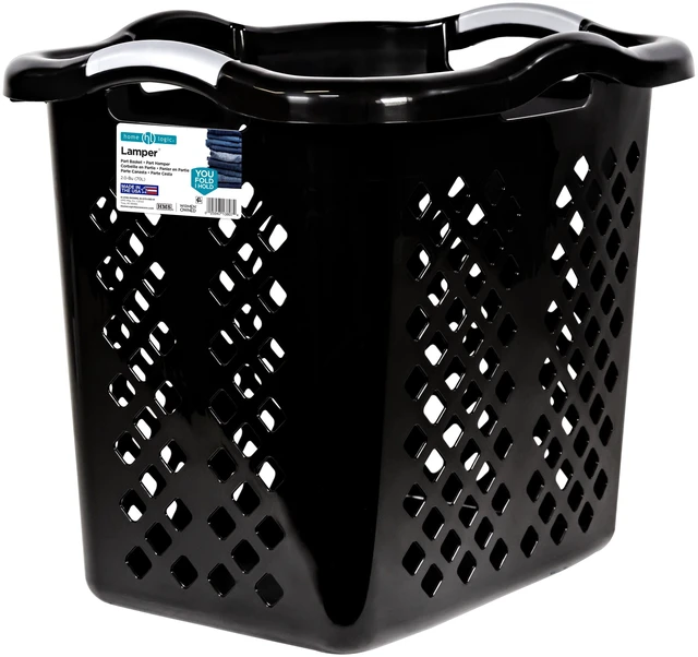 Main image of Home Logic Lamper 2 Bushel Plastic Laundry Basket with Silver Handles, Black, Adult