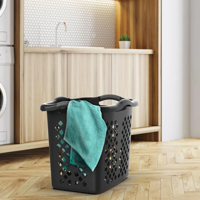 Alt view image 2 of 7 - Home Logic Lamper 2 Bushel Plastic Laundry Basket with Silver Handles, Black, Adult