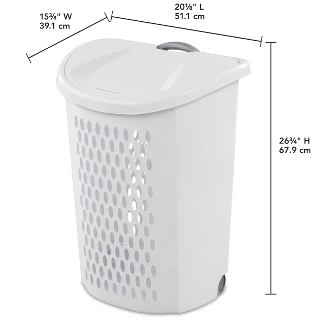 Alt view image 5 of 6 - Sterilite Ultra Wheeled Plastic Laundry Hamper with Handle and Wheels, White