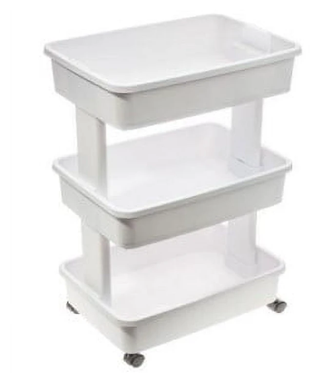 Alt view image 4 of 6 - Mainstays 3-Tier Plastic Rolling Laundry Cart, Arctic White