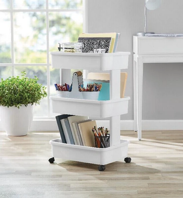 Alt view image 5 of 6 - Mainstays 3-Tier Plastic Rolling Laundry Cart, Arctic White