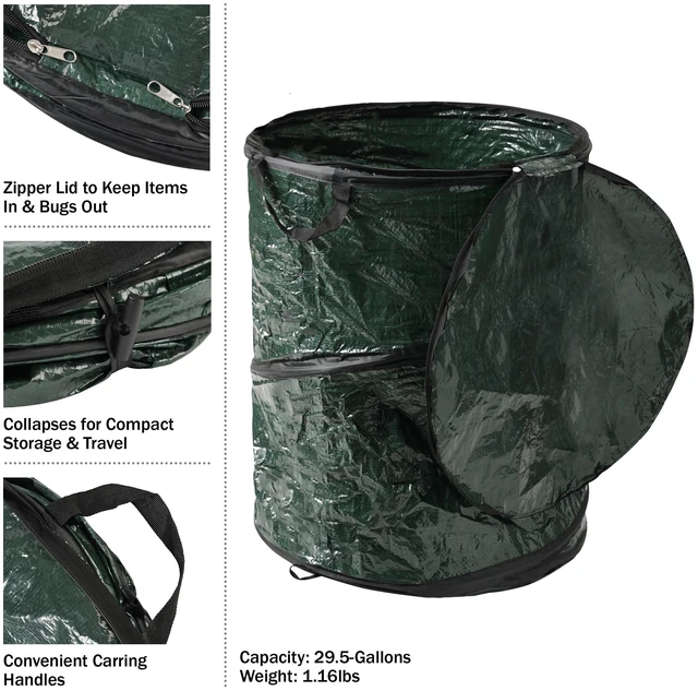 Alt view image 2 of 6 - Wakeman 29.5 Gallon Pop Up Outdoor Garbage Can, Collapsible Trash Can for Parties, Yard Waste, Laundry, Camping, Green