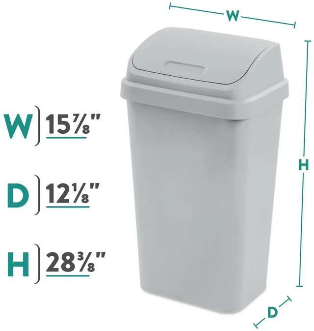 Alt view image 4 of 6 - Sterilite 13Gallon Kitchen Trash Can, Plastic Garbage Bin with Swing Top Lid, Light Gray