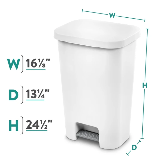 Alt view image 6 of 6 - Sterilite 11.9 Gallon Plastic Large Kitchen Trash Can with Step Lid, White
