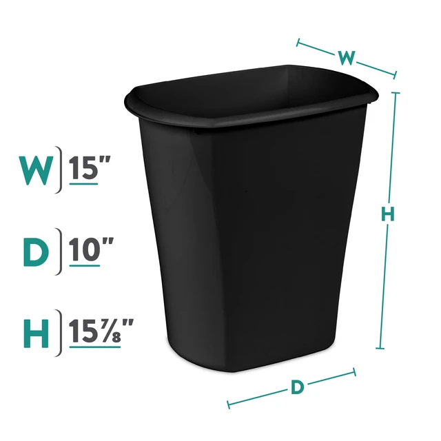 Alt view image 6 of 6 - Sterilite 5.5 Gallon Plastic Small Bathroom Trash Can with No Lid, Black