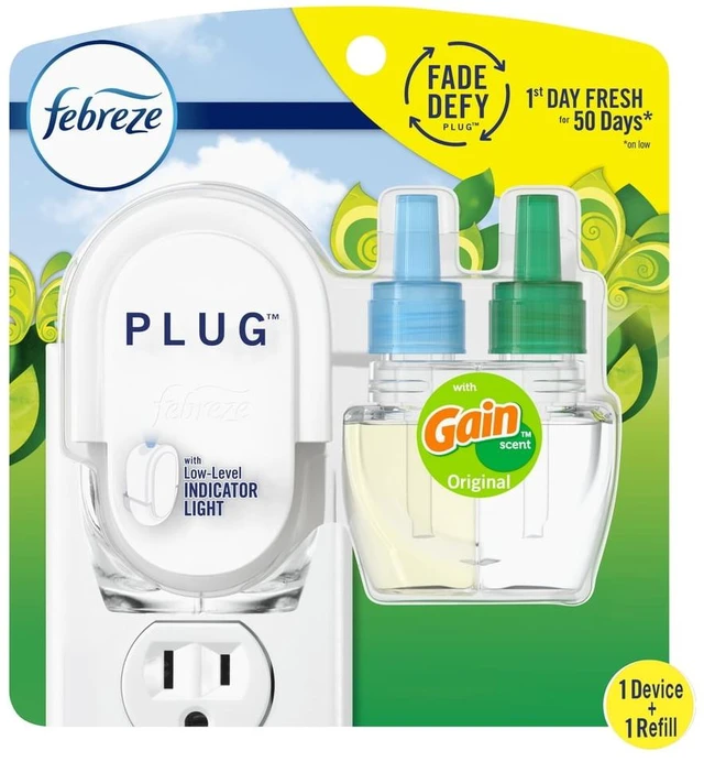 Main image of Febreze Gain Plug in Air Freshener Scented Oil Kit, Warmer + 1 Refill
