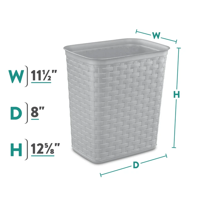 Alt view image 4 of 5 - Sterilite 3.4 Gallon Plastic Weave Small Bathroom Trash Can, No Lid, Gray