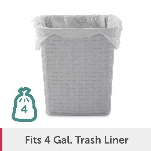 Alt view image 5 of 5 - Sterilite 3.4 Gallon Plastic Weave Small Bathroom Trash Can, No Lid, Gray