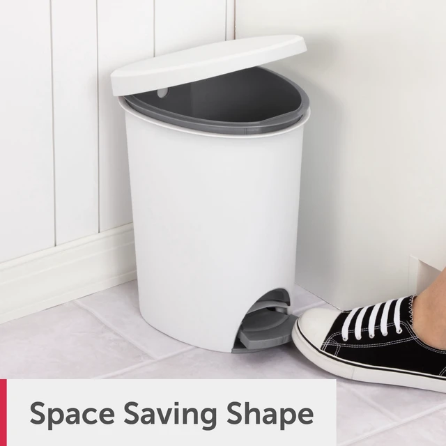 Alt view image 6 of 6 - Sterilite 2.6 Gallon Plastic Small Bathroom Trash Can with Step Lid, White