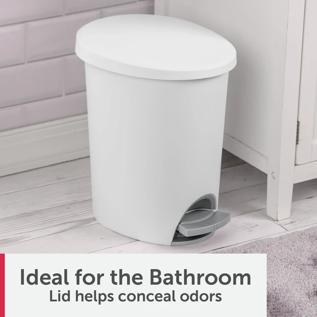 Alt view image 3 of 6 - Sterilite 2.6 Gallon Plastic Small Bathroom Trash Can with Step Lid, White