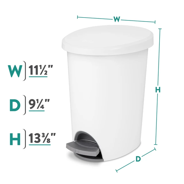 Alt view image 4 of 6 - Sterilite 2.6 Gallon Plastic Small Bathroom Trash Can with Step Lid, White