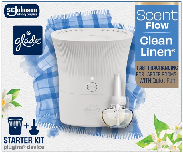 Main image of Glade Scent Flow PlugIns Air Freshener Starter Kit, Clean Linen, 1 Device + 1 Refill, 0.67fl oz