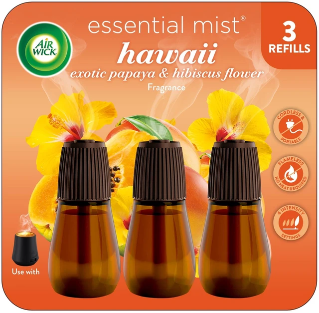 Main image of Air Wick Essential Mist Scented Oil Cordless Diffuser Refills, Hawaii Exotic Papaya & Hibiscus, 3 Count