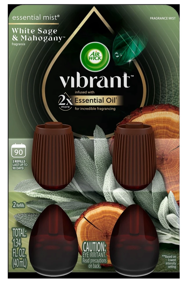 Alt view image 3 of 6 - Air Wick Essential Mist Vibrant Scented Oil Cordless Diffuser Refills, White Sage & Mahogany, 2 Count