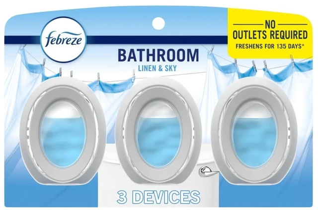 Main image of Febreze Bathroom Air Freshener, Linen & Sky Scent, Odor-Fighting, 3 Count
