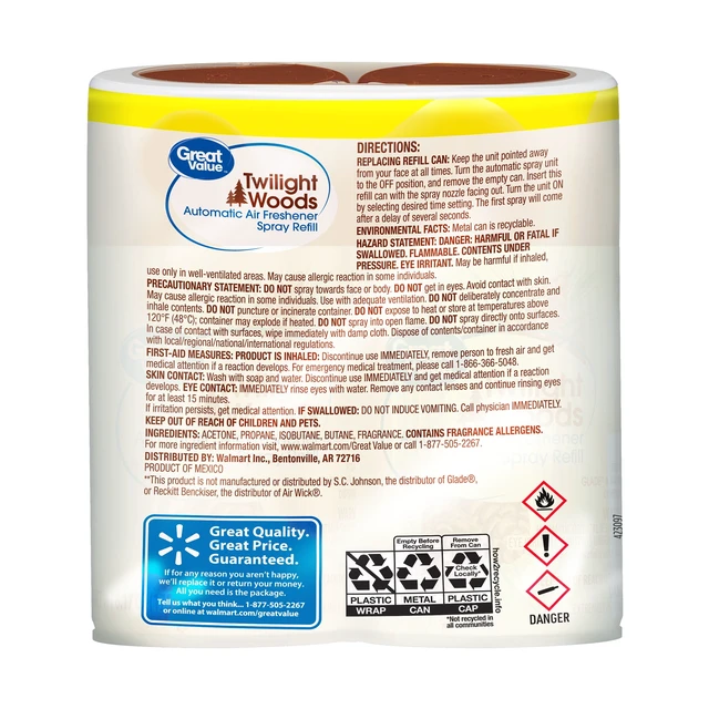 Alt view image 6 of 6 - Great Value Automatic Air Freshener Spray Refill, Twilight Woods, 2 Pieces
