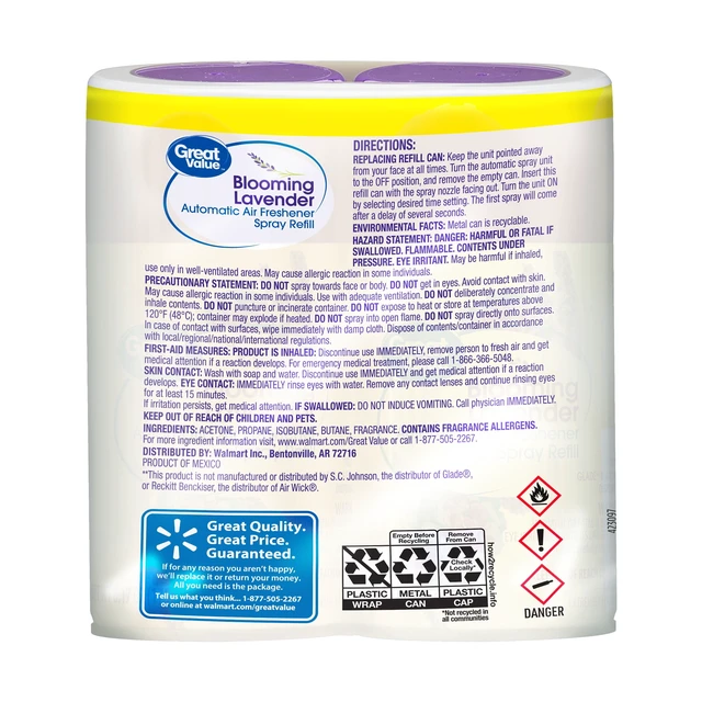 Alt view image 4 of 6 - Great Value Automatic Air Freshener Spray Refill, Blooming Lavender, 2 x 6.17oz