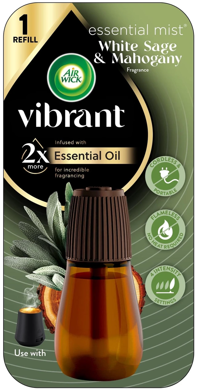 Main image of Air Wick Essential Mist Vibrant Scented Oil Cordless Diffuser Refill, White Sage and Mahogany, 1 Count
